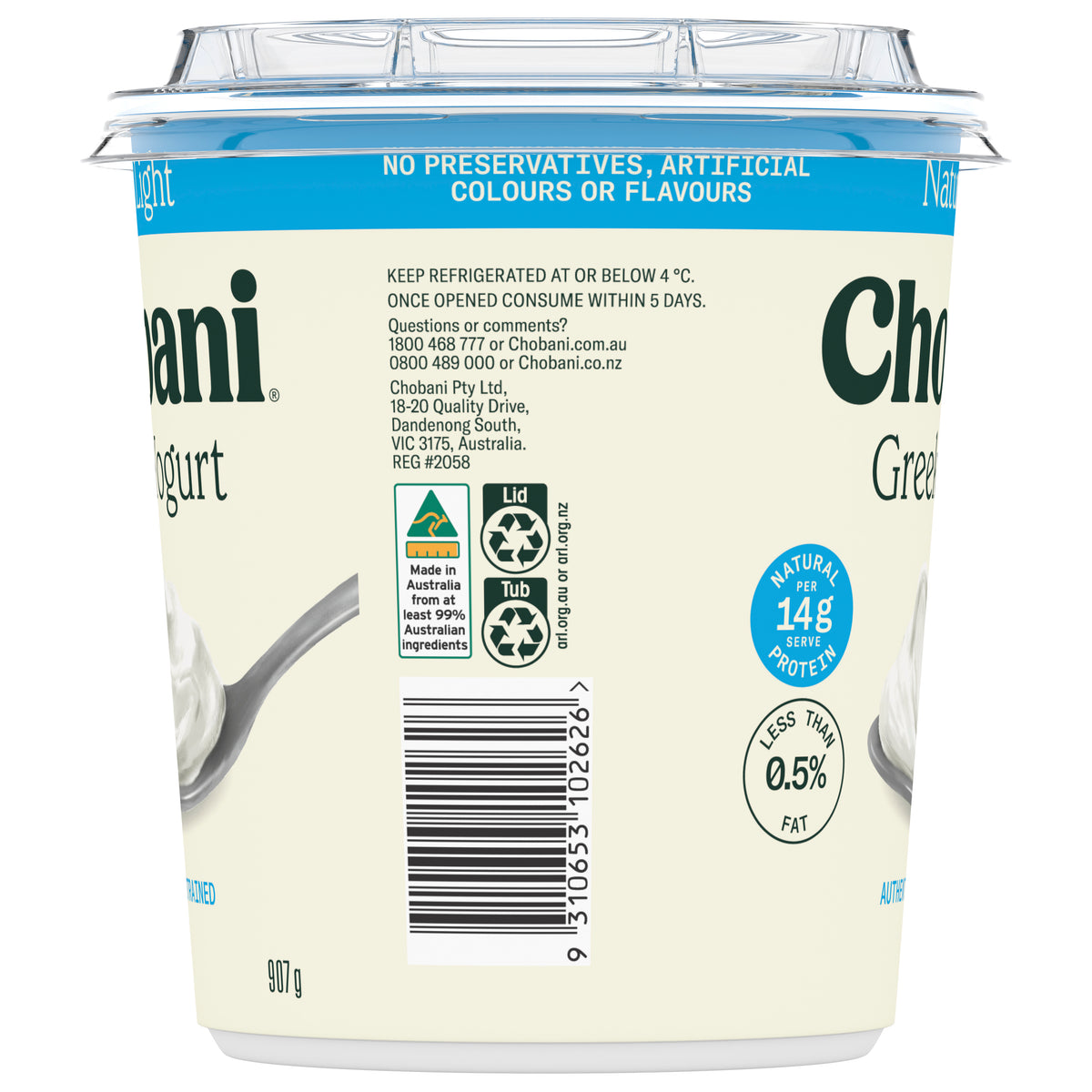 Chobani Tub Natural Light 907g