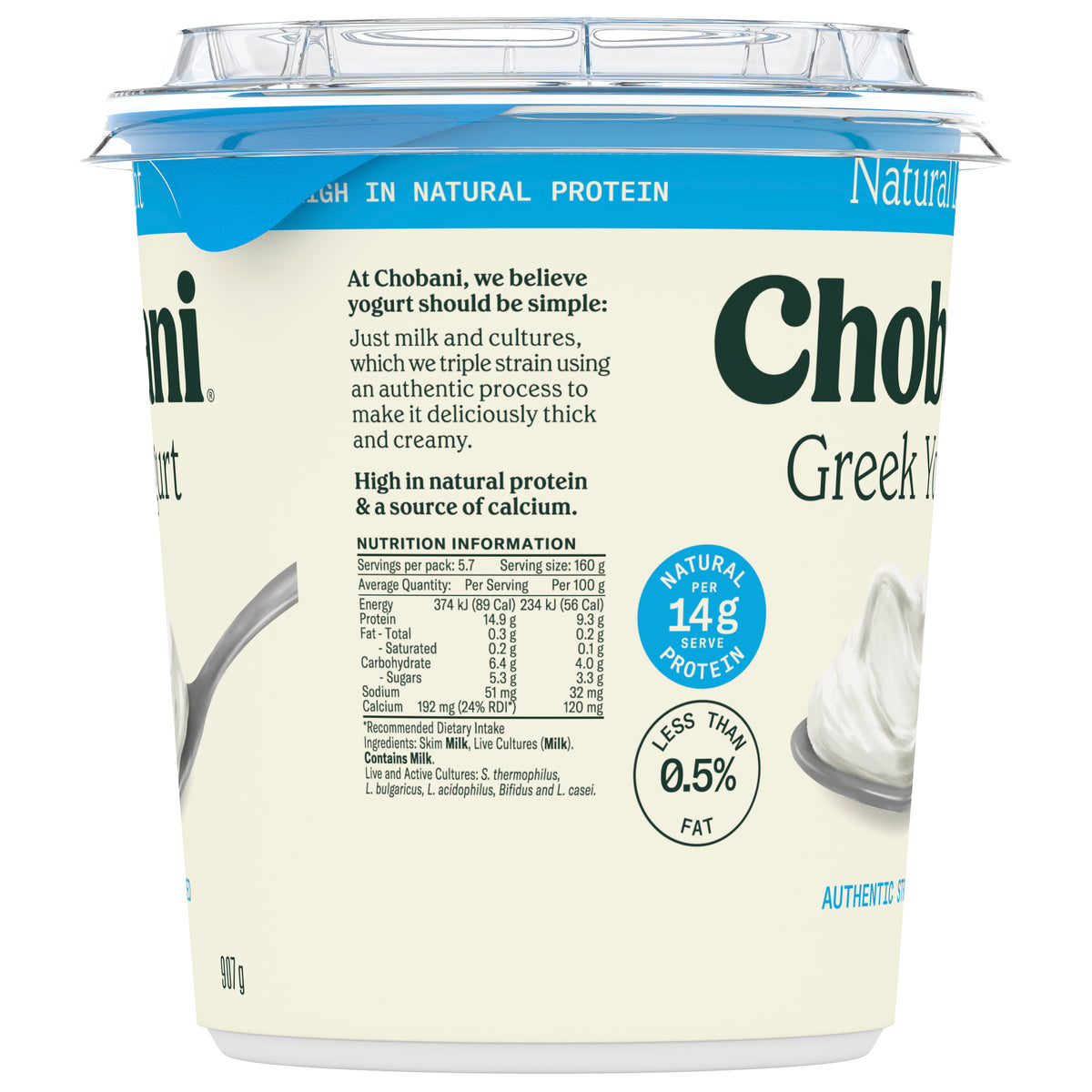 Chobani Tub Natural Light 907g