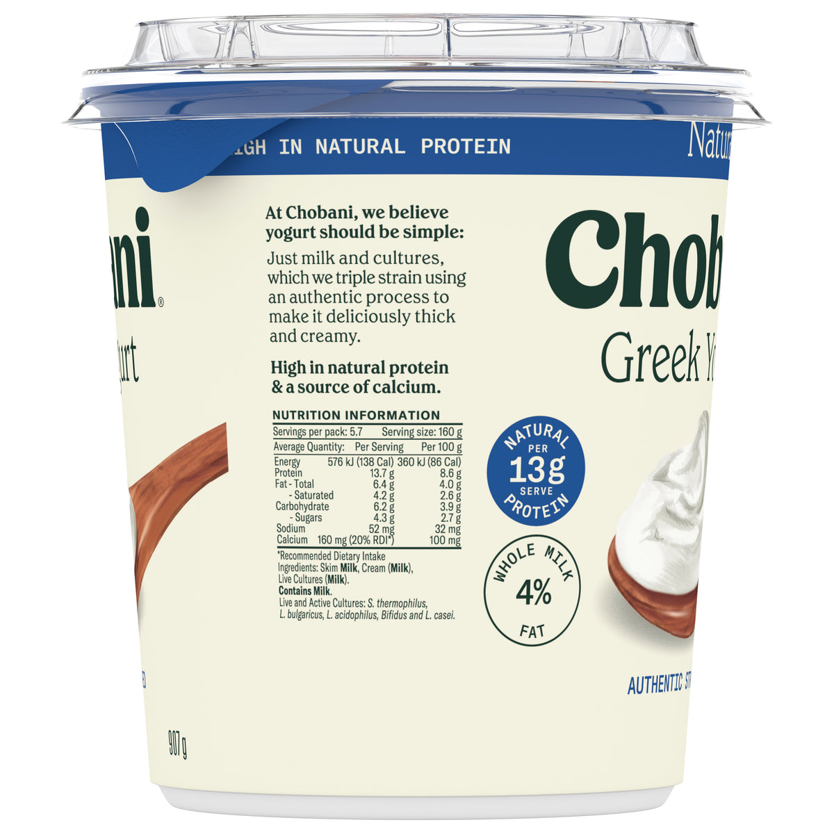 Chobani Tub Natural Greek Yogurt 907g