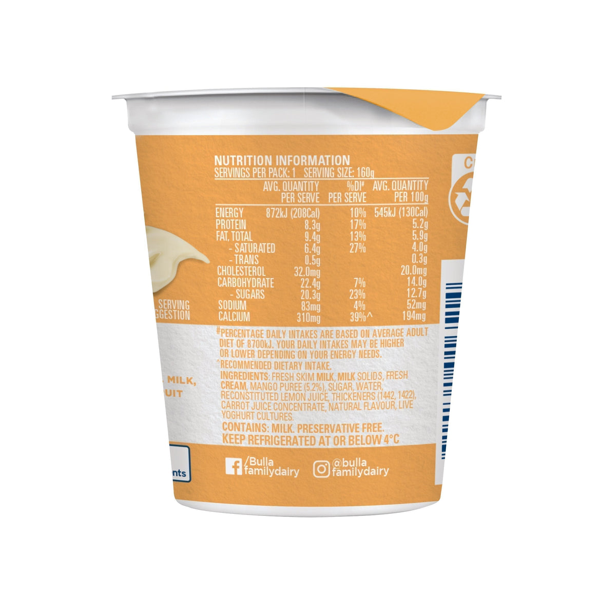 3+1 FREE Bulla Australian Style Yogurt Mango 160g