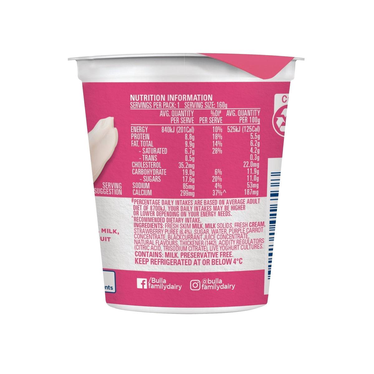 3+1 FREE Bulla Australian Style Yogurt Strawberry 160g